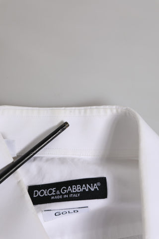 Camisa formal de vestir para hombre de algodón blanco con detalles dorados  