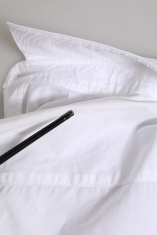 Camisa formal de vestir para hombre de algodón blanco con detalles dorados  