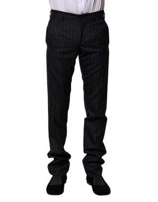 Pantalones formales de lana negra con rayas  