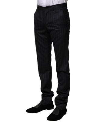 Pantalones formales de lana negra con rayas  
