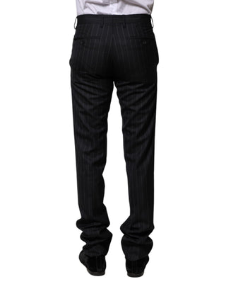 Pantalones formales de lana negra con rayas  
