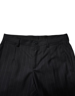Pantalones formales de lana negra con rayas  