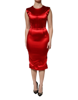 Rotes ärmelloses Etui-Midikleid aus Acetat