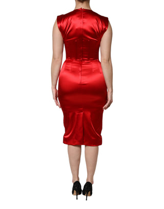 Rotes ärmelloses Etui-Midikleid aus Acetat