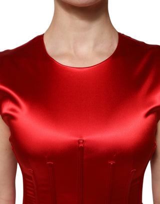 Rotes ärmelloses Etui-Midikleid aus Acetat