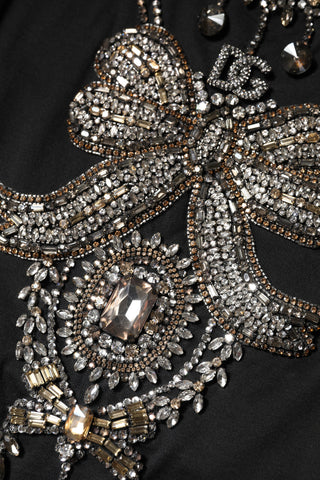 Black Cotton Rhinestone Embellished Tank Top
