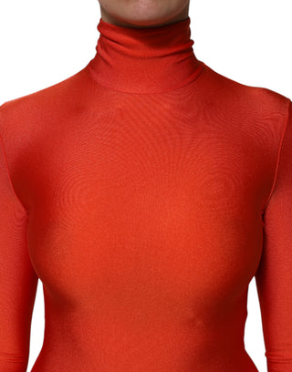 Rot-schwarzer Overall mit Rollkragen und hautengem Schnitt