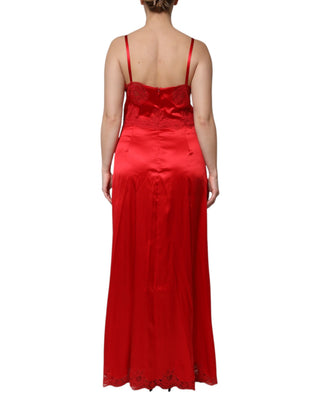 Vestido largo maxi sin mangas de seda roja