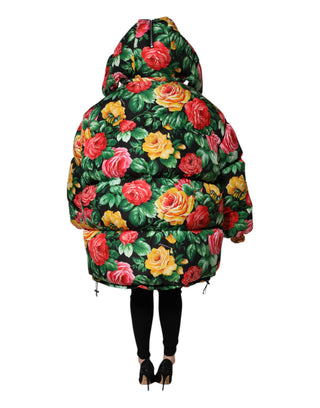 Chaqueta acolchada con capucha floral multicolor