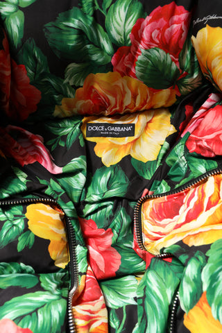 Chaqueta acolchada con capucha floral multicolor