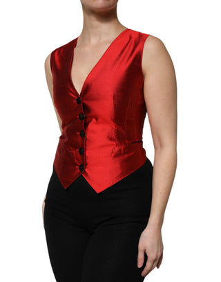Top chaleco sin mangas con botones rojo y negro