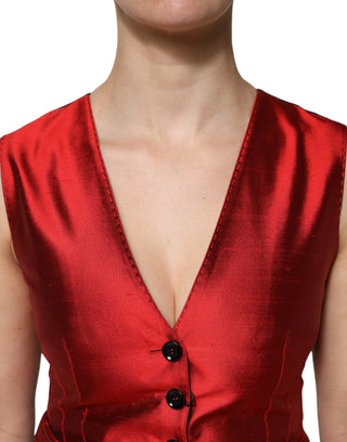 Top chaleco sin mangas con botones rojo y negro