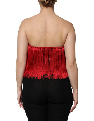 Rotes trägerloses Fransen-Crop-Tube-Top aus Seide