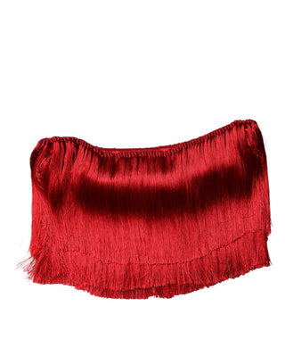 Rotes trägerloses Fransen-Crop-Tube-Top aus Seide