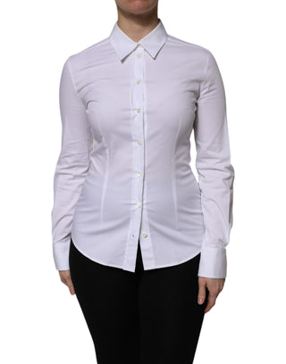 Weiße Baumwollbluse mit Kragen und langen Ärmeln