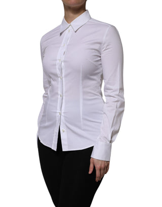 Weiße Baumwollbluse mit Kragen und langen Ärmeln
