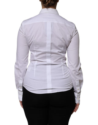 Weiße Baumwollbluse mit Kragen und langen Ärmeln