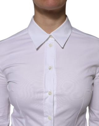 Weiße Baumwollbluse mit Kragen und langen Ärmeln