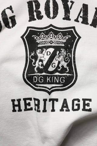 White Cotton DG ROYAL Print Hooded Sweater