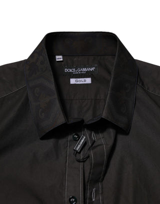 Schwarzes Baumwoll-Jacquard-Hemd mit goldenem Kragen