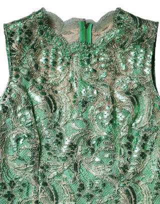 Grünes midi Scheidenkleid aus Baumwolle mit Blumenstickerei