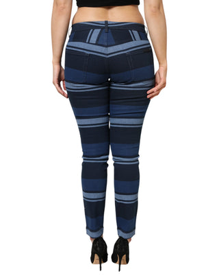 Blaue gestreifte Jeans aus Baumwoll-Stretch-Denim