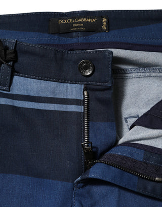 Blaue gestreifte Jeans aus Baumwoll-Stretch-Denim