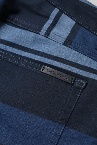 Blaue gestreifte Jeans aus Baumwoll-Stretch-Denim