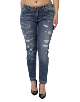 Jeans de mezclilla azul desgastados de algodón de tiro bajo