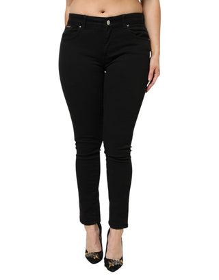 Jeans de mezclilla de algodón negro de tiro medio  
