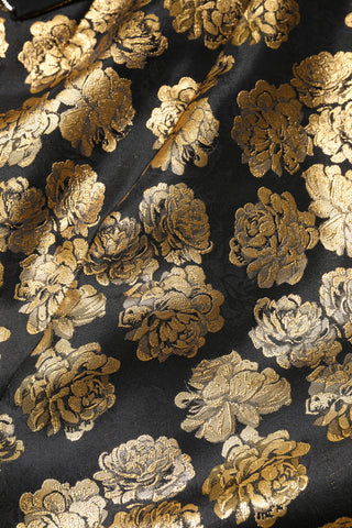Minirelrock aus schwarzem Jacquard mit Blumenmuster und Golddetails