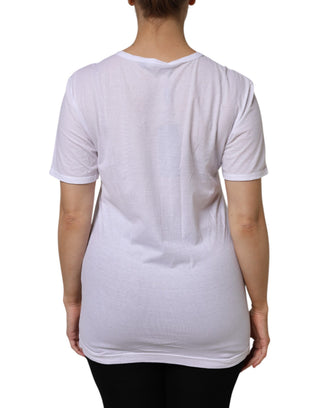 Weißes Baumwoll-T-Shirt mit kurzen Ärmeln und V-Ausschnitt