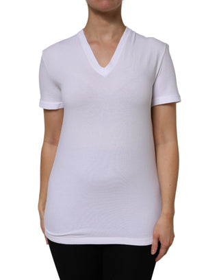 White Cotton Short Sleeves V-Neck Top T-shirt
