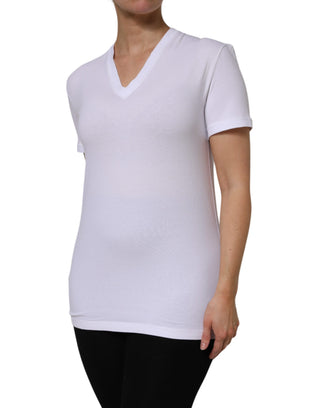 White Cotton Short Sleeves V-Neck Top T-shirt