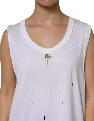 White Cotton Sleeveless Round Neck Tank Top