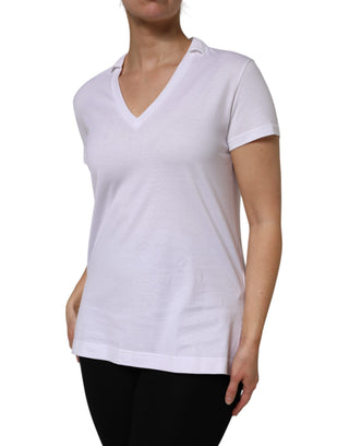 Weißes Kurzarm-V-Neck-Oberteil aus Baumwolle