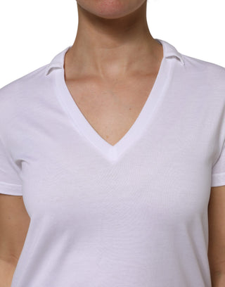 Weißes Kurzarm-V-Neck-Oberteil aus Baumwolle