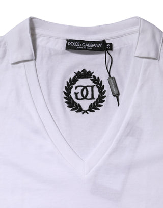 Weißes Kurzarm-V-Neck-Oberteil aus Baumwolle