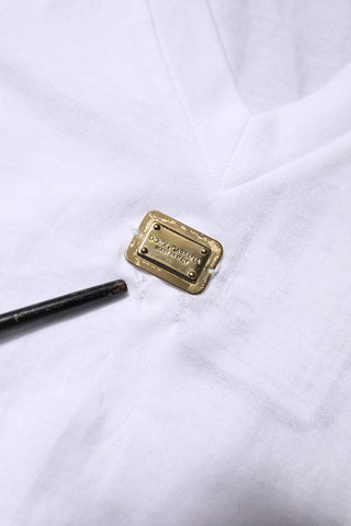 White Cotton Short Sleeve V-Neck Top T-shirt