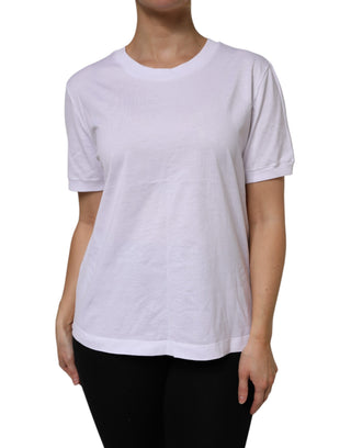 Weißes Baumwoll-T-Shirt mit Rundhalsausschnitt und kurzen Ärmeln