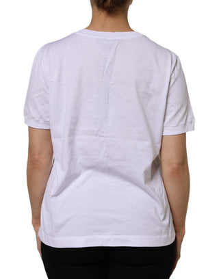 Weißes Baumwoll-T-Shirt mit Rundhalsausschnitt und kurzen Ärmeln