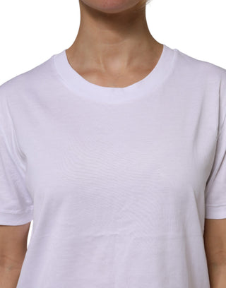 Weißes Baumwoll-T-Shirt mit Rundhalsausschnitt und kurzen Ärmeln