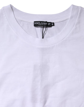 Weißes Baumwoll-T-Shirt mit Rundhalsausschnitt und kurzen Ärmeln
