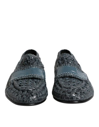 Blaue Slipper-Loafer aus geflochtenem Leder