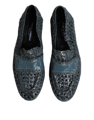 Blaue Slipper-Loafer aus geflochtenem Leder