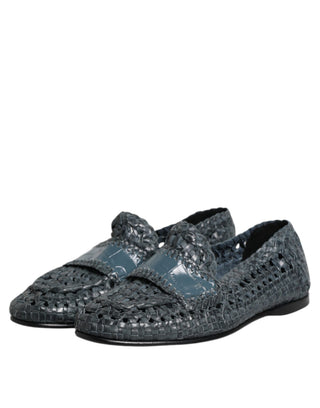 Blaue Slipper-Loafer aus geflochtenem Leder