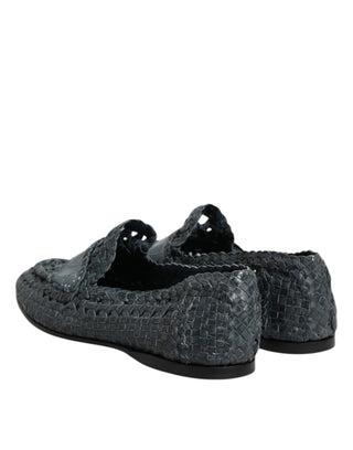 Blaue Slipper-Loafer aus geflochtenem Leder