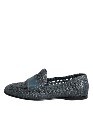 Blaue Slipper-Loafer aus geflochtenem Leder