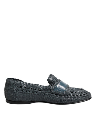 Blaue Slipper-Loafer aus geflochtenem Leder