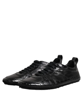 Black Exotic Leather Low Top Sneakers Shoes